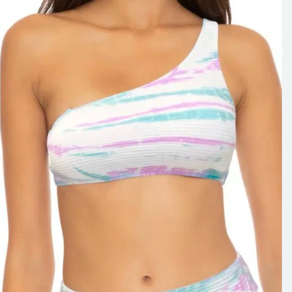 BECCA One-Shoulder Bikini Top in Pastel Stripes Size Small NWT